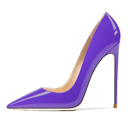 Classic Style Women Patent Pointed Toe Slip On 12cm High Heel Shoes Elegant Ladies Plain Stiletto Pumps Black Red White