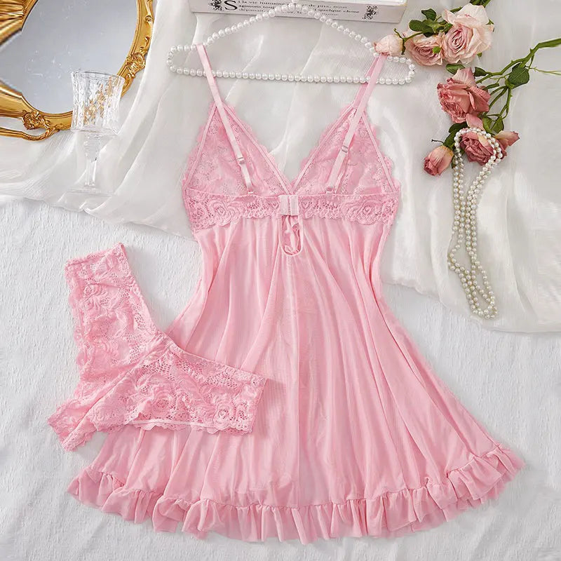 Lace Sleeping Nightgown Set Sleeveless