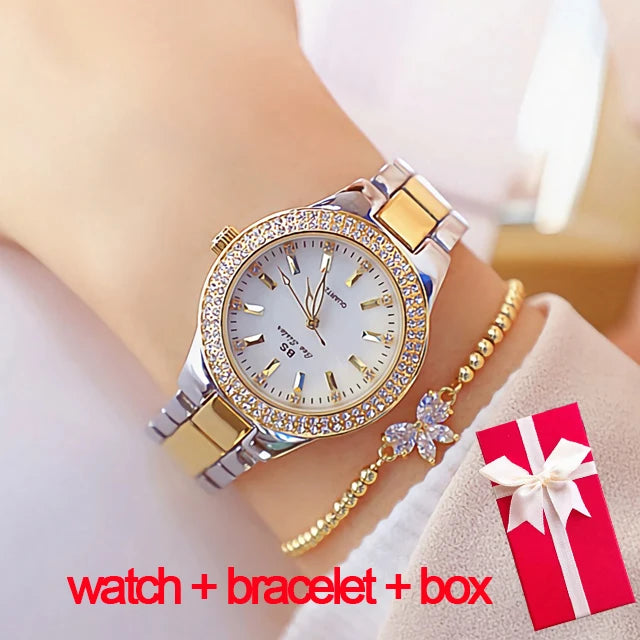 Woman Wrist Watches Dress Gold Watch Women Crystal Diamond Watches Stainless Steel Silver watch Women