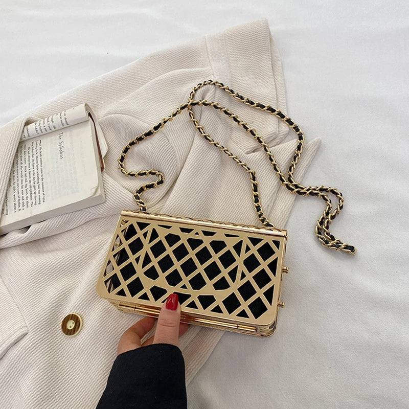 Metal small square hollow all-in-one chain bag