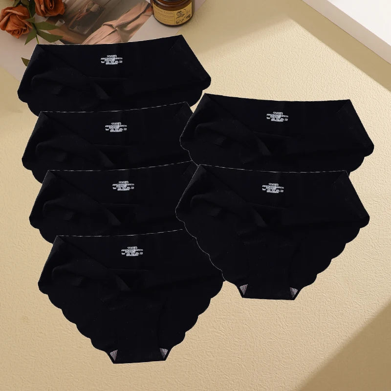 6Pcs/set Seamless Ice Silk Briefs Sexy Wavy Edge Underwear for Women Female Mid-waist Panties M-XL High Elasticity Lingerie New