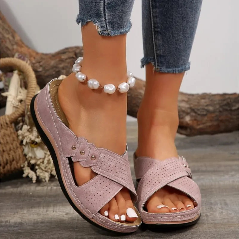 Fashion Woman Shoes Sandals Wedge Shoes For Women Outdoor Slip On Women's Sandals Retro Female Heeled Sandals Footwear