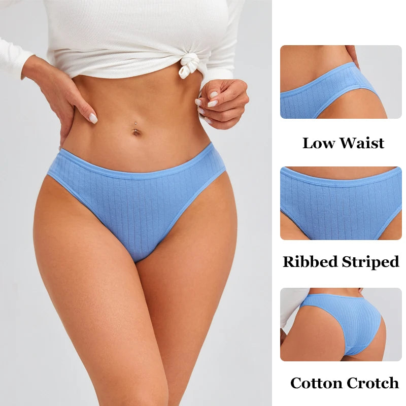 4PCS Cotton Women's Breathable Underwear Sexy Striped Panties Plus Size Low-Waist Briefs Female Comfortable Sport Lingerie S-XXL