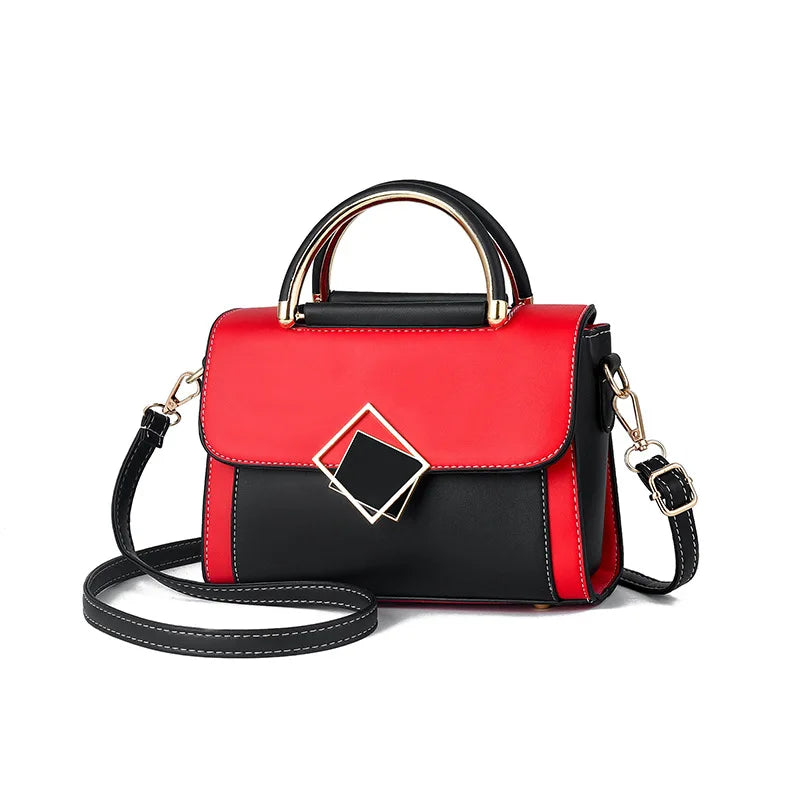 Color blocked women's buckle decorative handbag, crossbody wallet PU leather