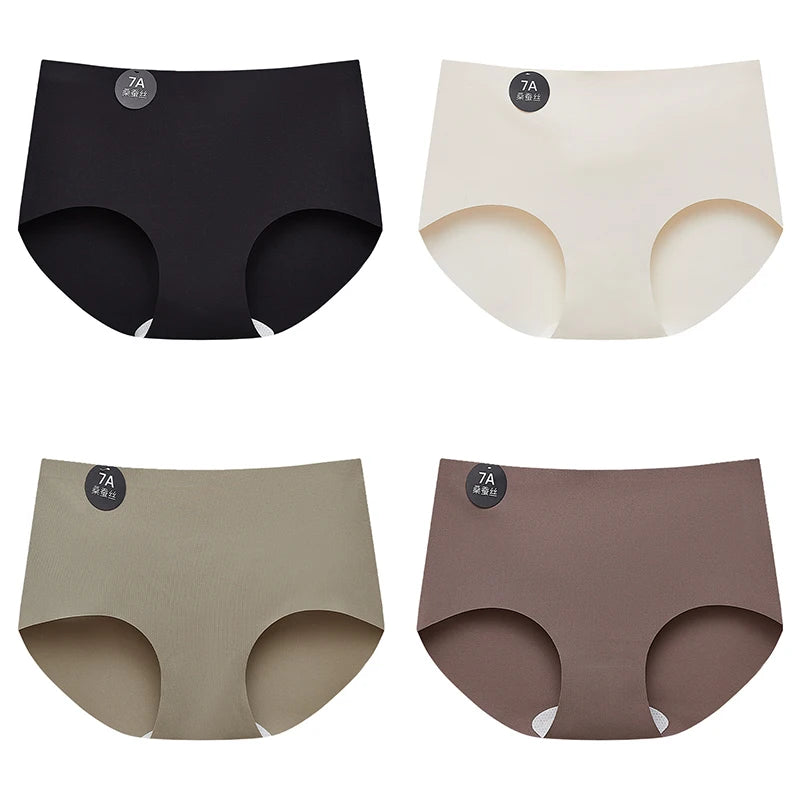 FalllSweet 4PCS Seamless Panties  Ice Silk Underwear Soft Thin Briefs