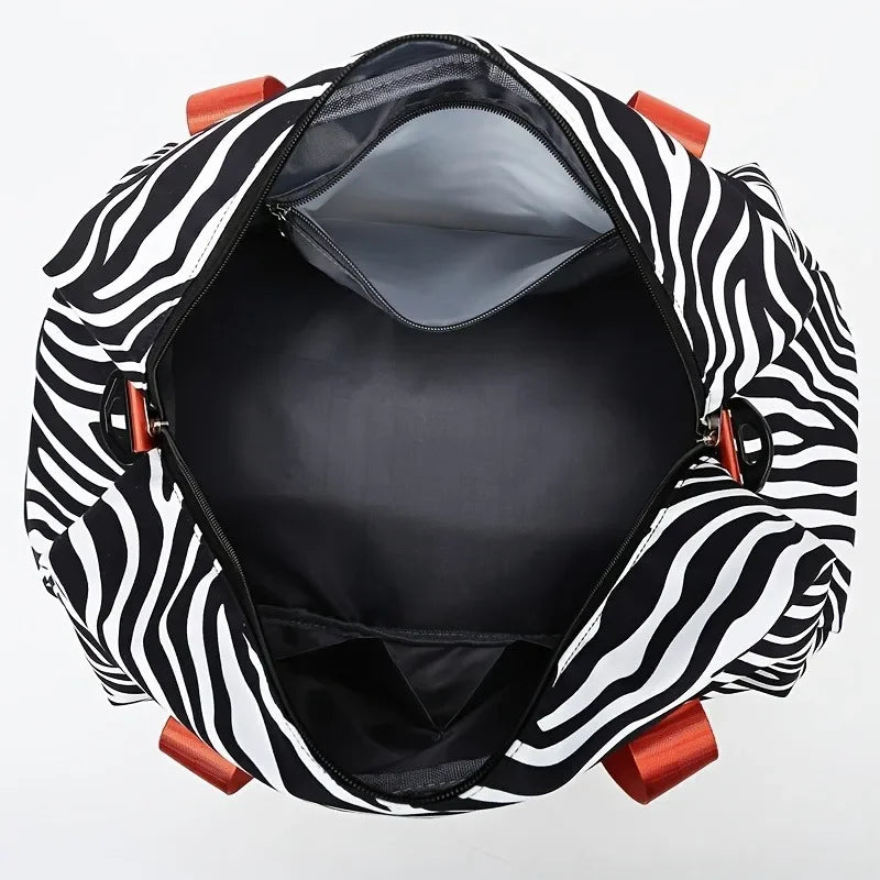 Large Capacity Nylon Travel Duffle Bag with Animal Print, Sports Gym Storage Bag, Portable Women'S Weekender Overnight Bag