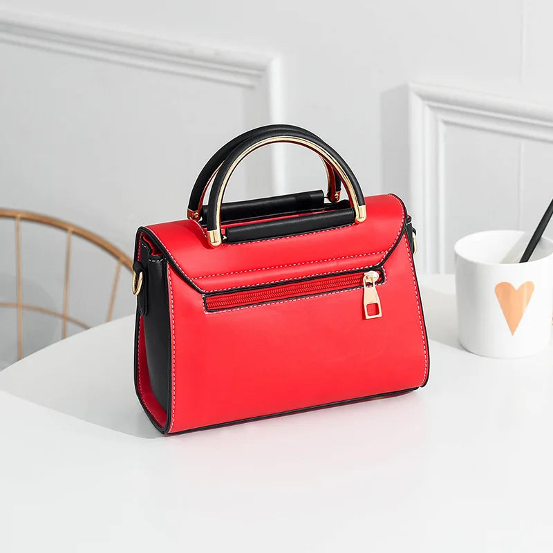 Color blocked women's buckle decorative handbag, crossbody wallet PU leather