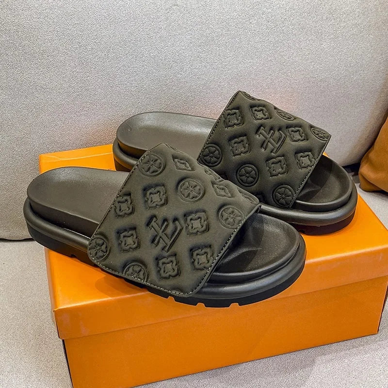 Summer New Luxury Designer Women's Thick Sole Slippers Outdoor Fashion Beach Sandals Embossed Printing Home Women's Shoes