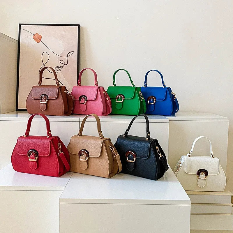 New Stylish and Simple Portable Shoulder Women's Small Square Bag Trendy Lychee Pattern Texture Messenger Bag