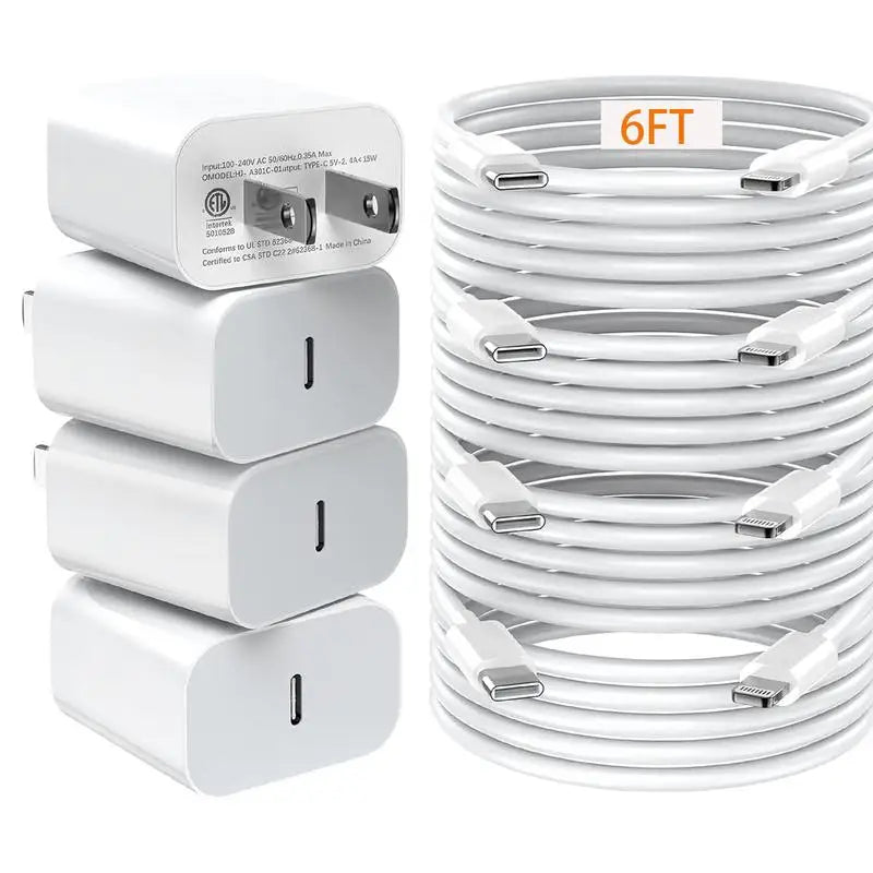 4 Pack 20W USB-C iPhone Fast Charger with Lightning Cable - [MFi Certified] Fast Charger