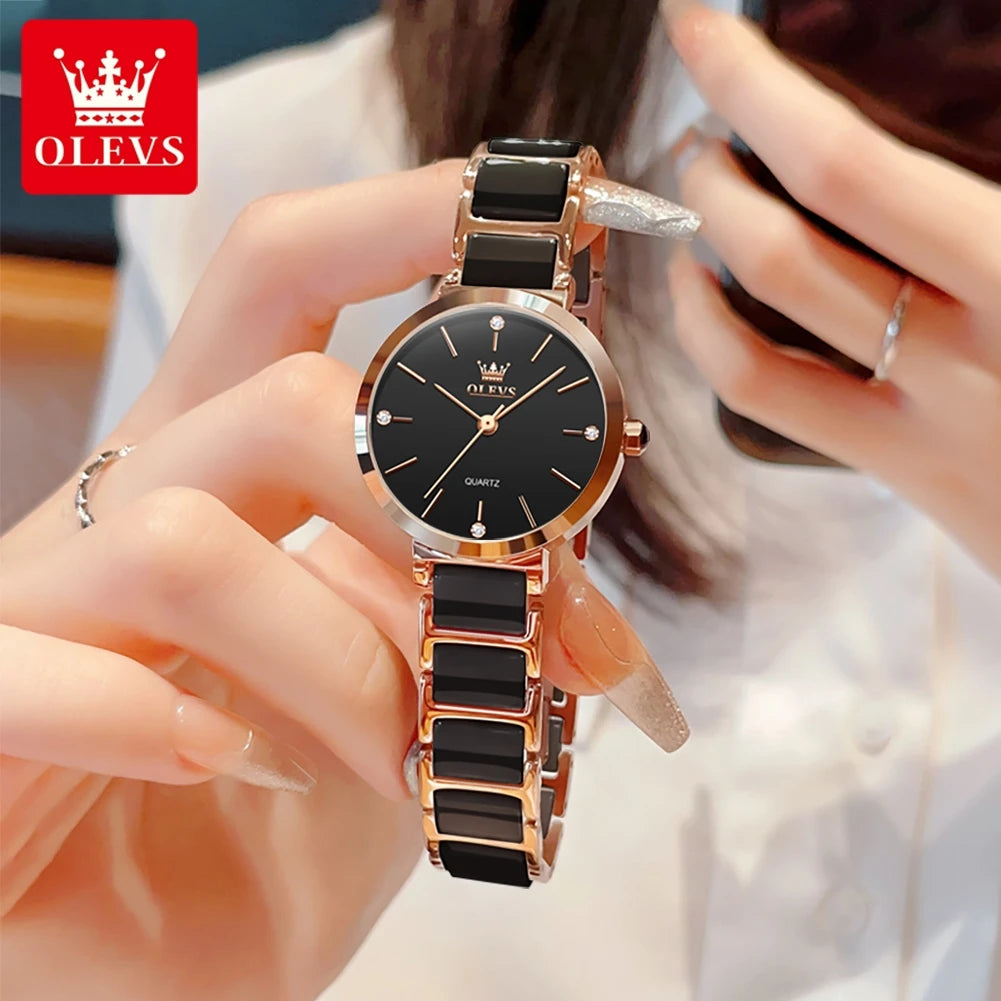 OLEVS 5877 Women Watch Luxury Elegant Brand Quartz Watch Ceramic Strap Waterproof Luminous  Ladies Watch Bracelet Set Original
