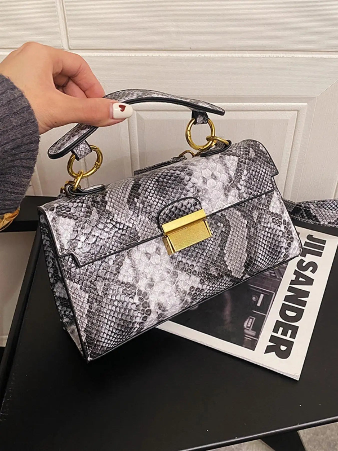 High-end texture light luxury snake print design versatile handhold bag