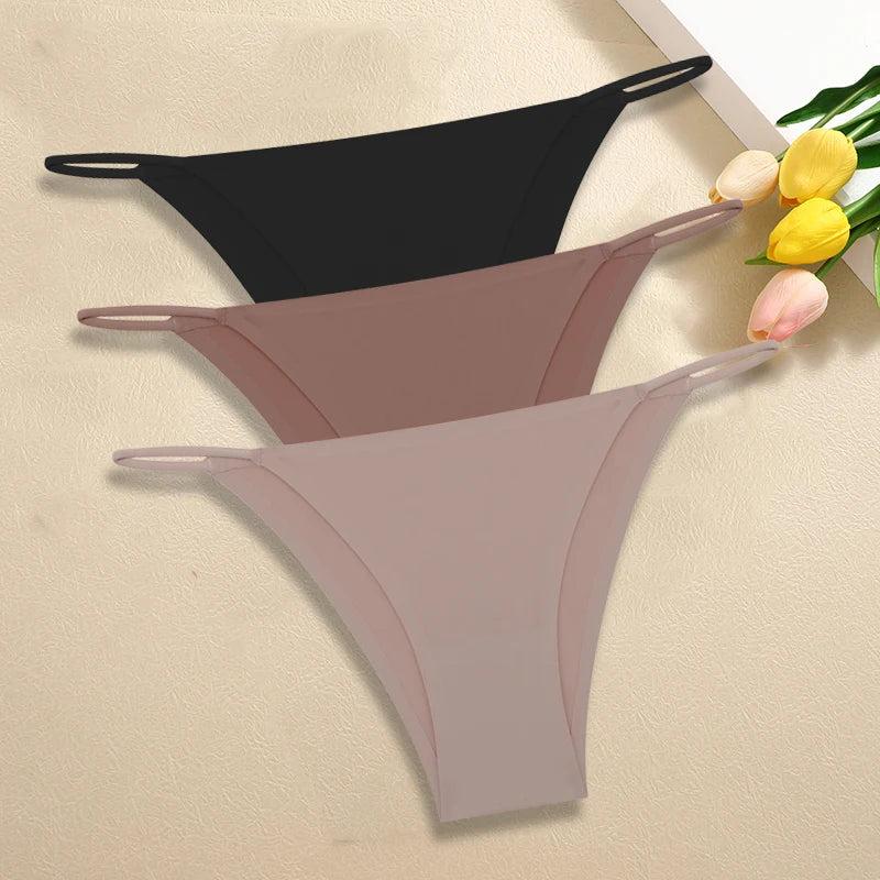 3Pcs/Set Women Seamless Panties Sexy Ultra-thin Briefs Female Ice Silk No Trace Underwear Low Rise Solid Color Soft Lingerie