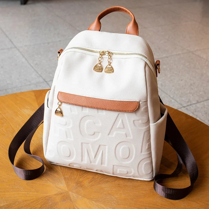 High-end new style Korean version of casual backpack, ladies PU fashion personality simple female bag large capacity trend trave