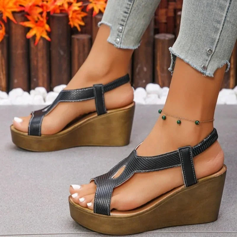 2025 Luxe PU Leather Wedge Sandals - Comfortable Non-Slip Platform for Women - Perfect for Summer Beach Adventures