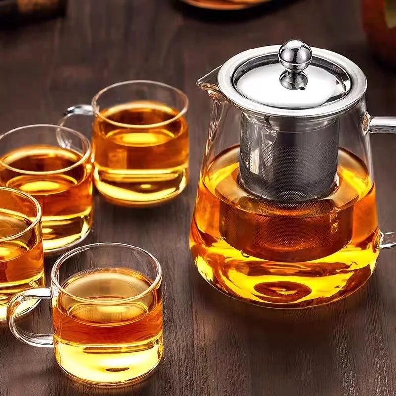 Heat Resistant Glass Teapot With Stainless Steel Tea Strainer Infuser Flower Kettle