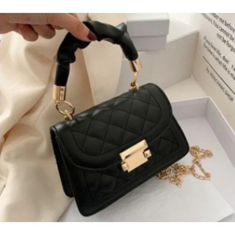 Women PU Leather Small Designer Chain Rhomboid Handbag