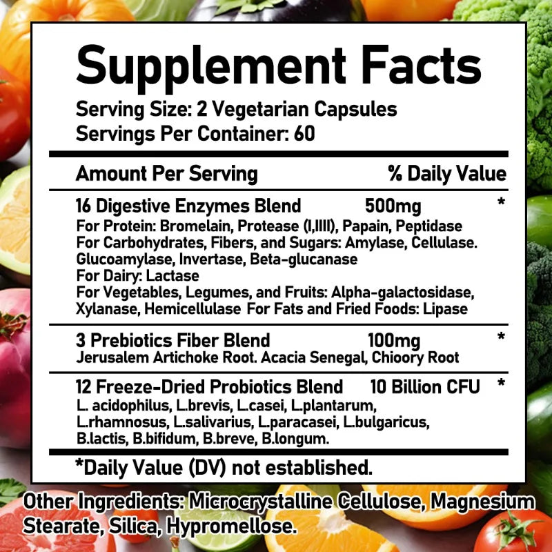 Probiotic Enzymes + Prebiotics & Digestive Enzymes, Promotes Healthy Gut Flora, Relieves Gas, 120 Capsules