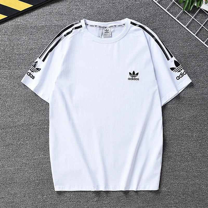 Adidas White Stripe T-shirts Short Sleeve Round Nest Breathable Shirt