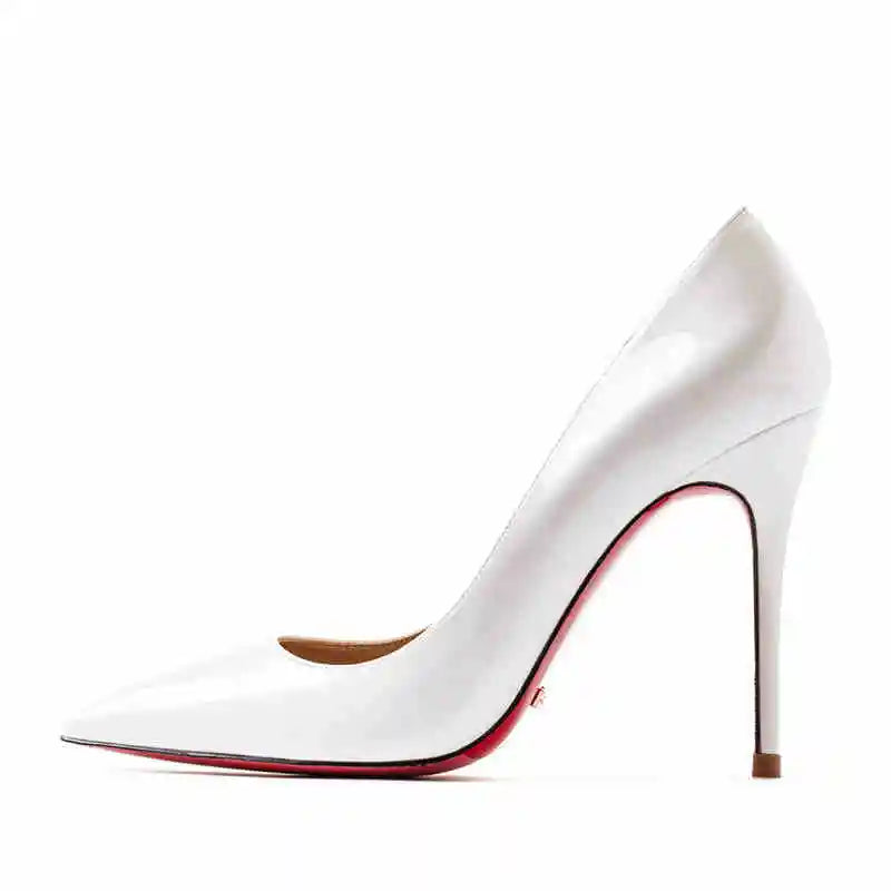 Women's heels 2025 trend Leather Luxury Pumps Red Bottom Pointed Toe High Heels Elegant Stiletto Party Ladies Shoes Woman 12cm