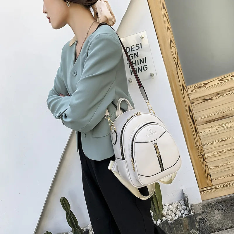Women Backpacks PU Leather Teenage Shoulder Bags small Pearl Tassel