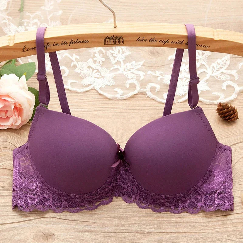 Sexy Push Up Bras Women Solid Wireless Lace Trim Lingerie One-Piece Gather Seamless Underwear Convertible Straps Support Bra