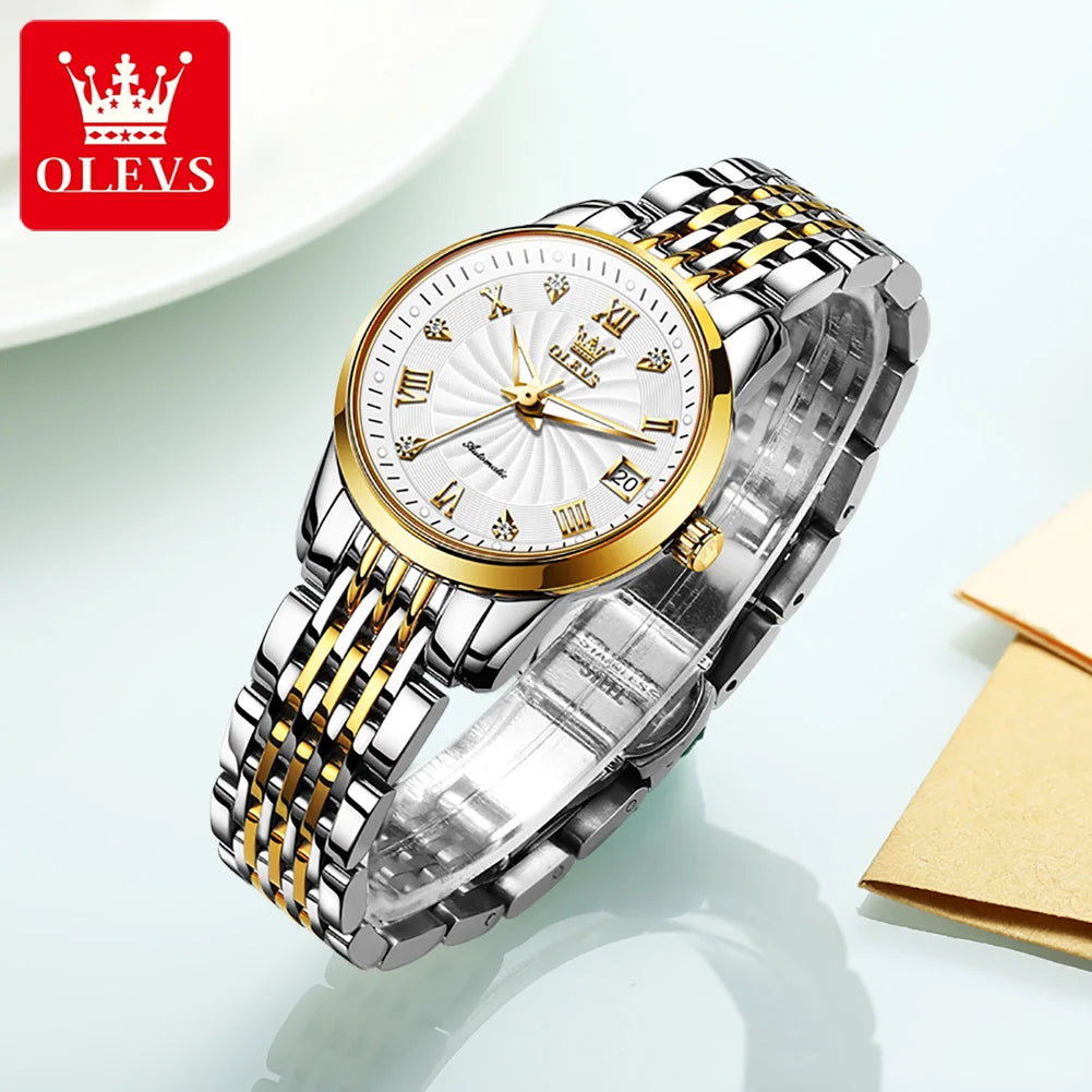 OLEVS 6630 Ladies Watch Luxury Elegant Automatic Mechanical Watch Waterproof Luminous  Stainless Steel  Date Watch For Women Set