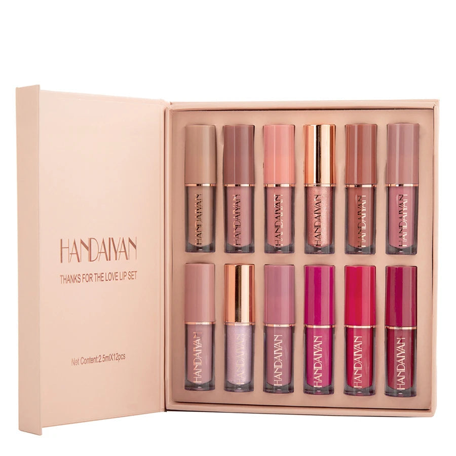 Matte Lip Gloss Set 12 Color Lipstick Smooth And Lasting Display Lip Gloss Waterproof Moisturizing Lipstick