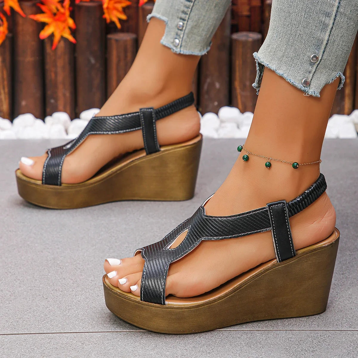 2025 Luxe PU Leather Wedge Sandals - Comfortable Non-Slip Platform for Women - Perfect for Summer Beach Adventures