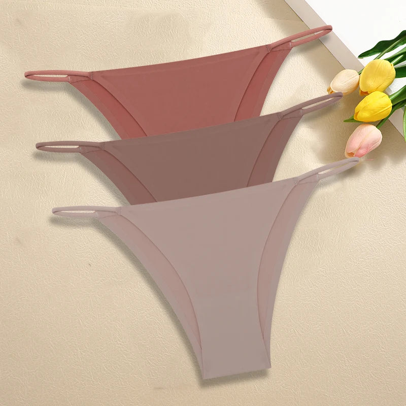3Pcs/Set Women Seamless Panties Sexy Ultra-thin Briefs Female Ice Silk No Trace Underwear Low Rise Solid Color Soft Lingerie