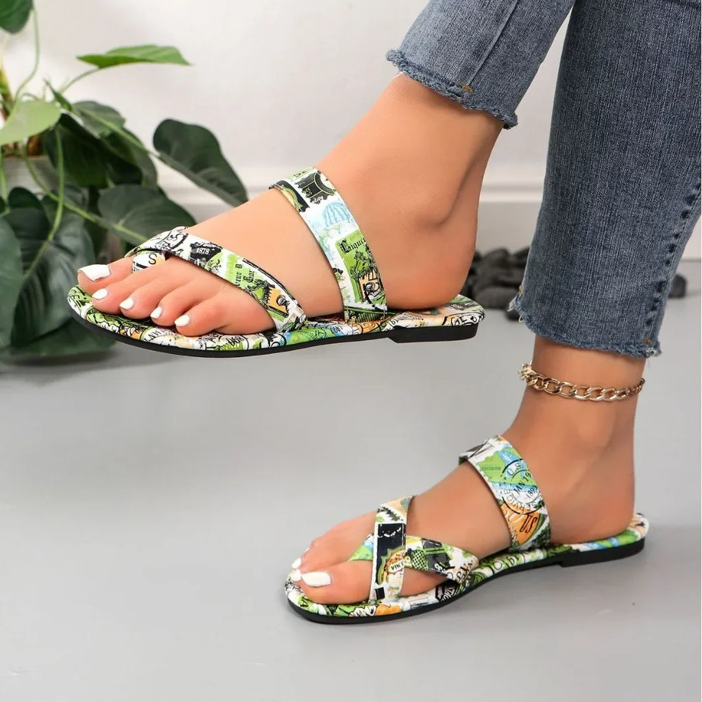 Women Sandals Flat Sandals  Summer New Fashion Printing comfort  for Women Retro Beach Flip Flops Zapatos De Mujer