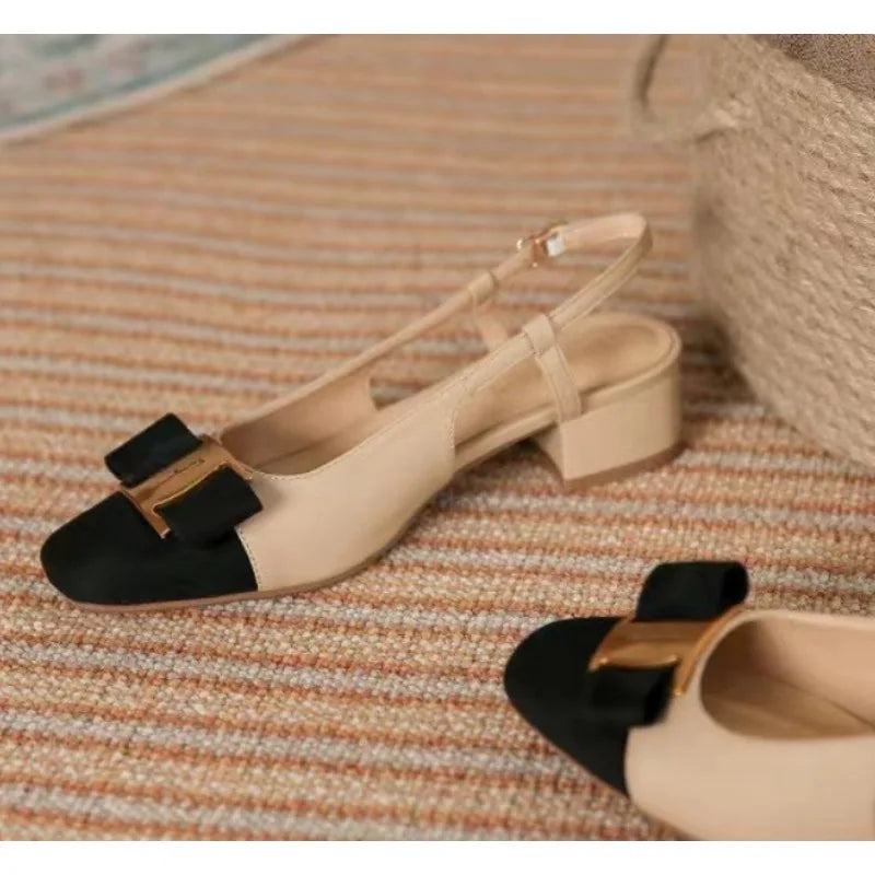 Luxury New Women's Sandals Elegant Medium Heel Toe Mules Comfortable Office Women's Shoes Buckle Heels Women Pumps