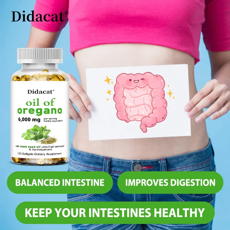 Oregano Oil softgels for intestinal health, antioxidant, digestive health, immune support