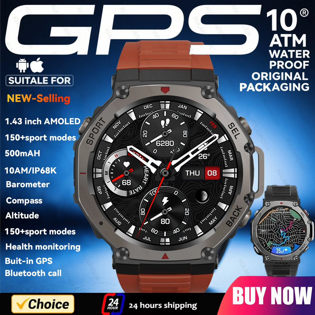 Amazfit t rex 3 GPS Smart Watch 5 ATM Waterproof Built-in Dual-band GNSS Compass Military Sport Smartwatch Men 2025 New