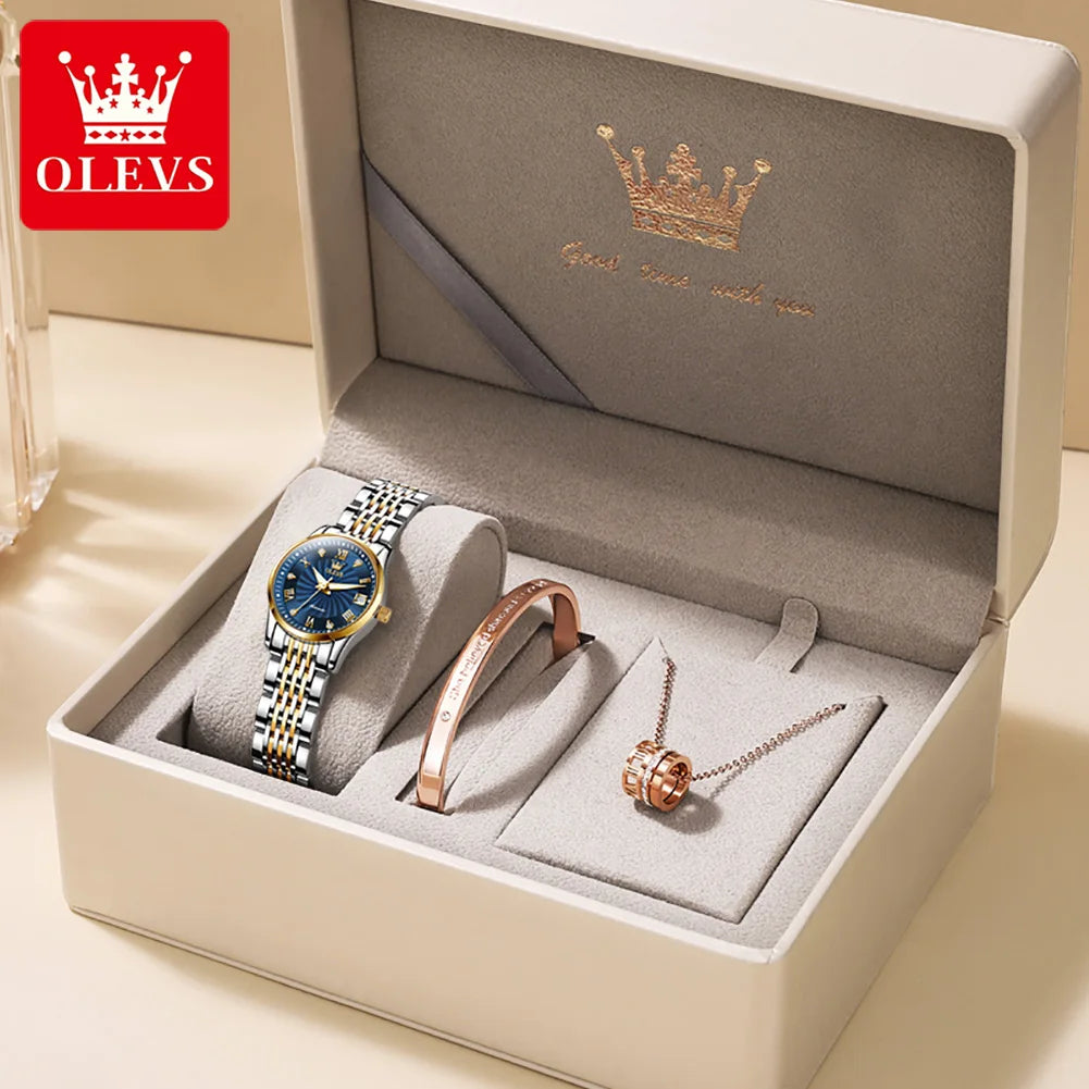 OLEVS 6630 Ladies Watch Luxury Elegant Automatic Mechanical Watch Waterproof Luminous  Stainless Steel  Date Watch For Women Set