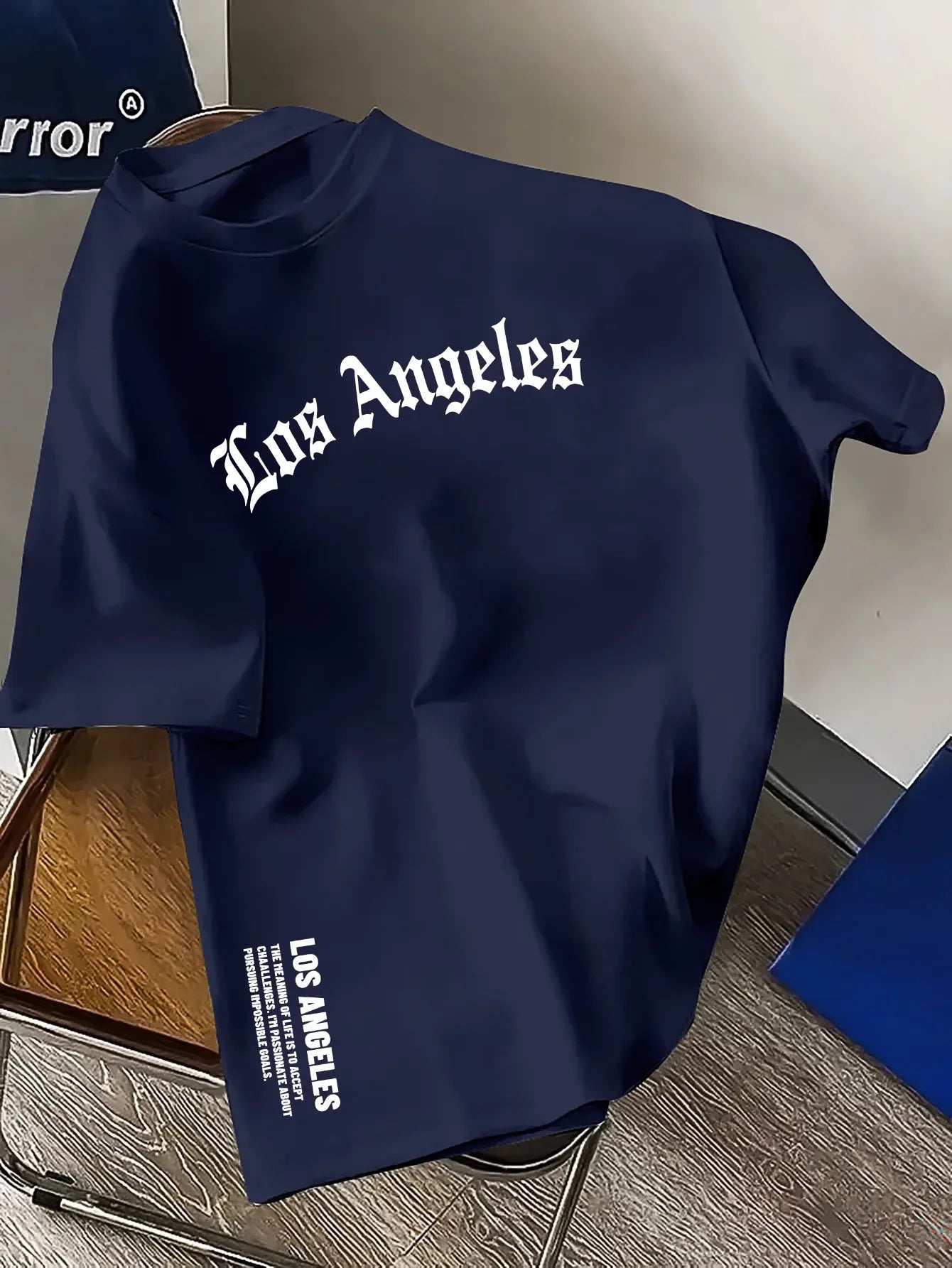 Los Angeles letter print men's summer 100% cotton fashion loose large size casual comfortable round neck short-sleeved top