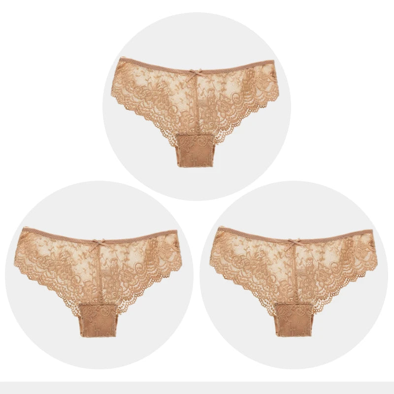 Fashion Sexy Full Lace Panties Transparent Women Briefs Female Hollow Out Low Cut Panty Breathable Bow Wholesale Underwear