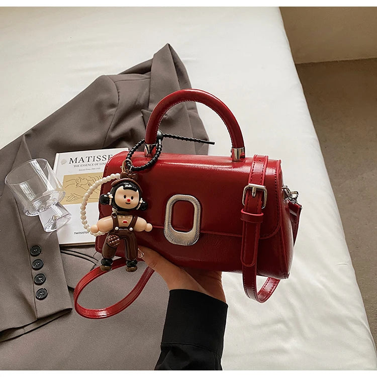 Premium Leather Crossbody Bag - Minimalist Elegant Clutch With Vintage Gold Accents & Party-Ready Charm