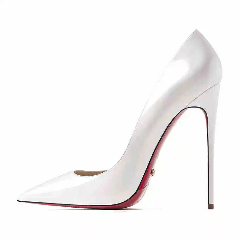 Women's heels 2025 trend Leather Luxury Pumps Red Bottom Pointed Toe High Heels Elegant Stiletto Party Ladies Shoes Woman 12cm