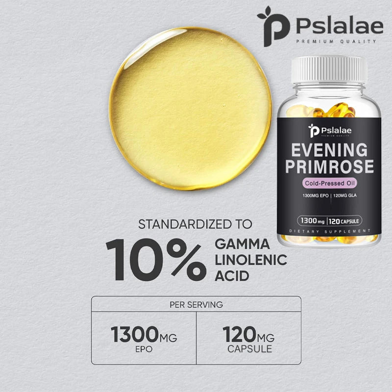 Evening Primrose Oil - Contains Gelatin and Vegetable Glycerin To Promote Healthy Skin - 120 Capsules