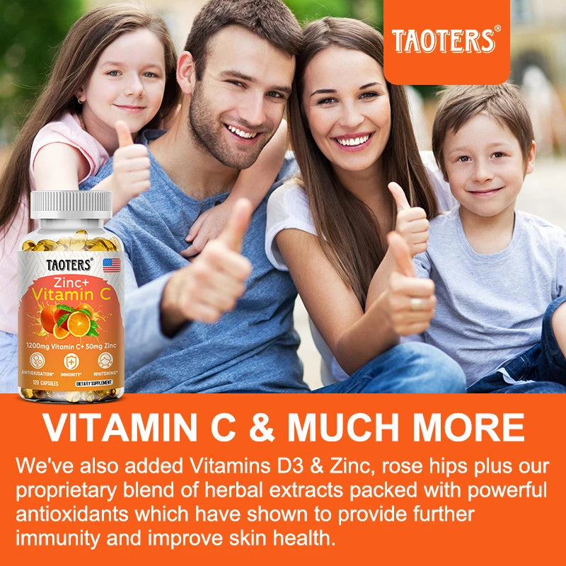 Vitamin C + Zinc Supplement - High Absorption - Immune System, Skin Health - Antioxidant Supplement