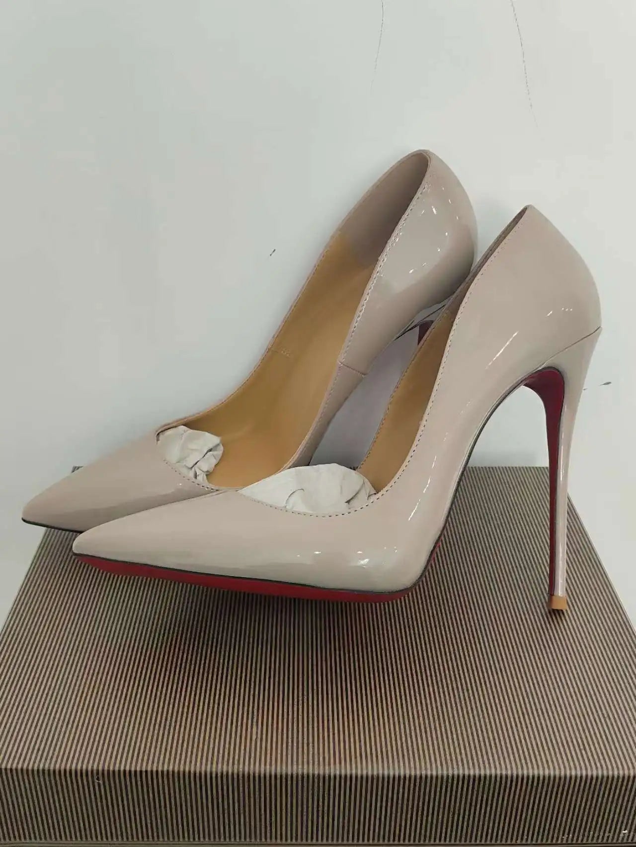 Classic Style Women Patent Pointed Toe Slip On 12cm High Heel Shoes Elegant Ladies Plain Stiletto Pumps Black Red White