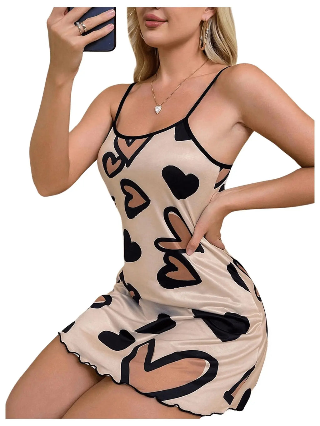 Ladies' sexy pajamas heart-shaped letter printed pajamas casual round neck slim shoulder strap nightgown home wear hot selling