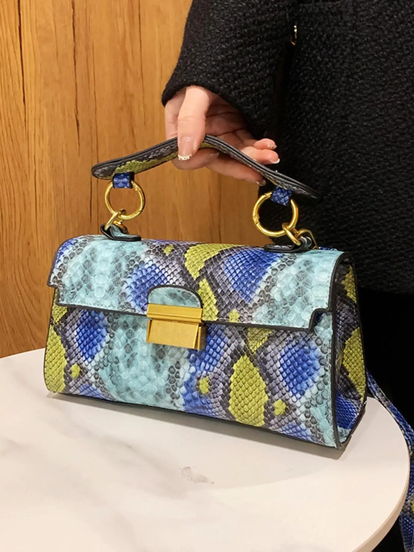 High-end texture light luxury snake print design versatile handhold bag