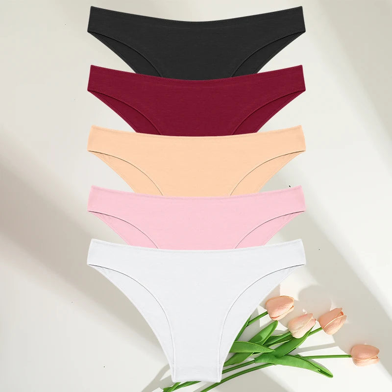 FINETOO 5PCS/Set M-XXL Panties Women Cotton Lingerie Woman Underwear Sexy Femme Underwear Girls Under pant Panty 7 Solid Colors