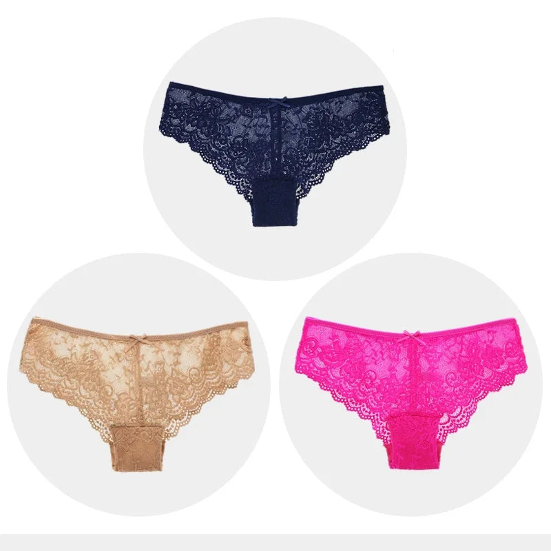 Fashion Sexy Full Lace Panties Transparent Women Briefs Female Hollow Out Low Cut Panty Breathable Bow Wholesale Underwear
