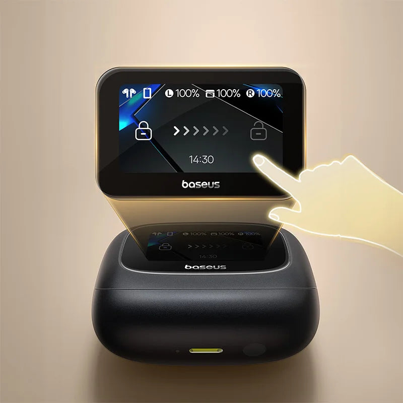 Baseus Bowie M2s Ultra Wireless Earphones Smart Screen 52dB Noise Cancelling Bluetooth 5.4 Headphones 3D Audio Spatial Earbuds