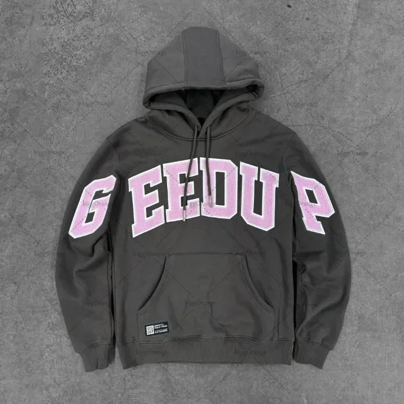 Classic letter embroidery loose high street design sports casual hooded sweatshirt