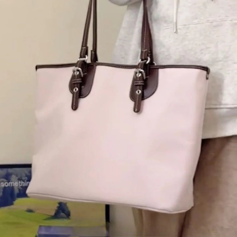 Spring and Summer Vintage Plaid Pink Tote Fashion Sweet Lazy Wind Tote Large Capacity High Value Armpit Bags