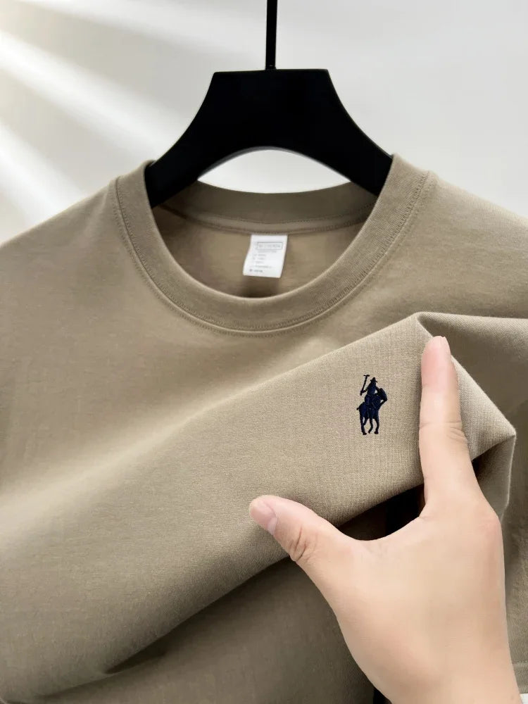 100% pure cotton short sleeve round neck men's T-shirt hot selling luxury brand summer exquisite pony embroidery breathable top